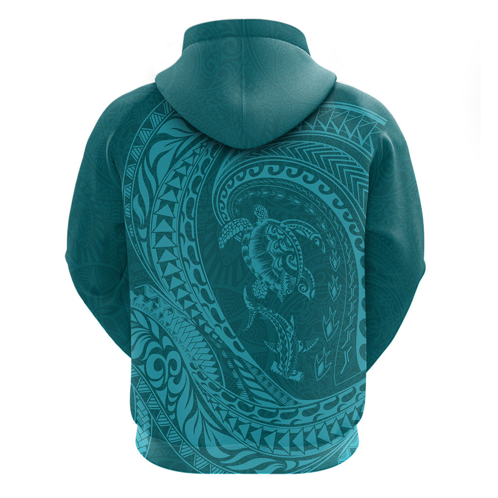 Hawaiian Turtle and Shark Hoodie Kakau Tribal with Polynesian Pattern Turquoise Color LT03 - Polynesian Pride