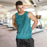 Hawaiian Turtle and Shark Men Tank Top Kakau Tribal with Polynesian Pattern Turquoise Color LT03 Turquoise - Polynesian Pride