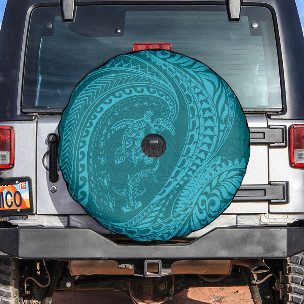 Hawaiian Turtle and Shark Spare Tire Cover Kakau Tribal with Polynesian Pattern Turquoise Color LT03 Turquoise - Polynesian Pride