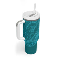 Hawaiian Turtle and Shark Tumbler With Handle Kakau Tribal with Polynesian Pattern Turquoise Color LT03 - Polynesian Pride