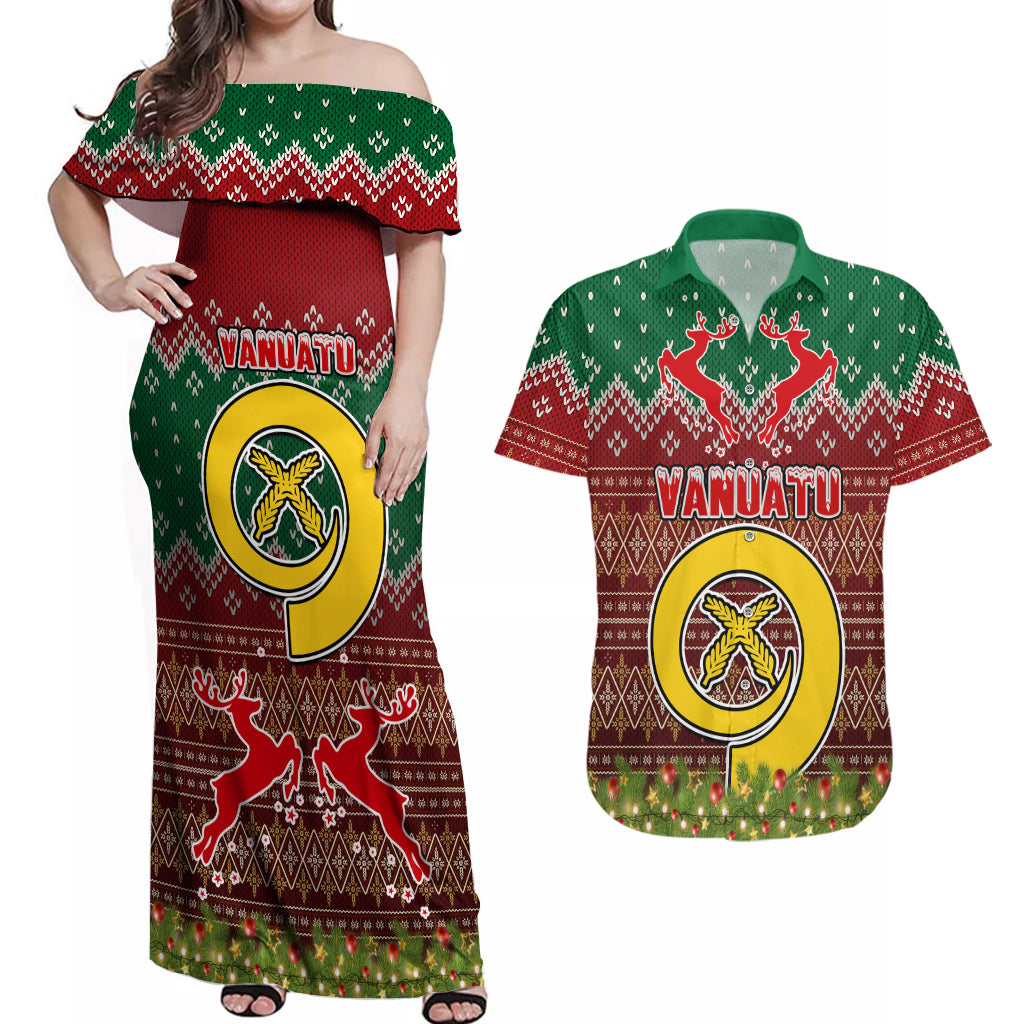 Vanuatu Christmas Couples Matching Off Shoulder Maxi Dress and Hawaiian Shirt Pig Tusk Beautiful Merry Xmas Snowflake LT03 Red - Polynesian Pride