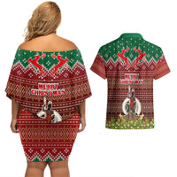 Vanuatu Christmas Couples Matching Off Shoulder Short Dress and Hawaiian Shirt Pig Tusk Beautiful Merry Xmas Snowflake LT03 - Polynesian Pride