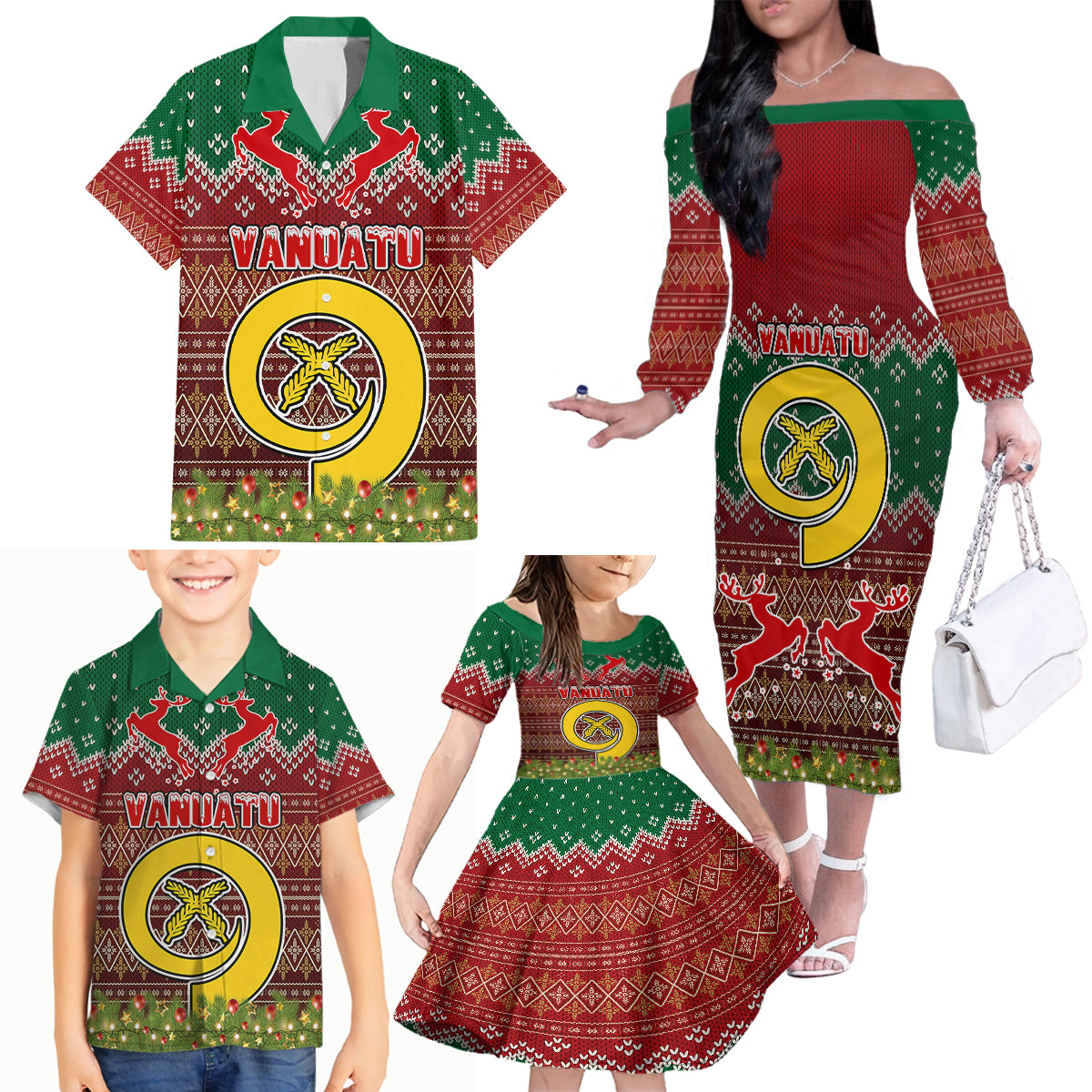 Vanuatu Christmas Family Matching Off Shoulder Long Sleeve Dress and Hawaiian Shirt Pig Tusk Beautiful Merry Xmas Snowflake LT03 - Polynesian Pride