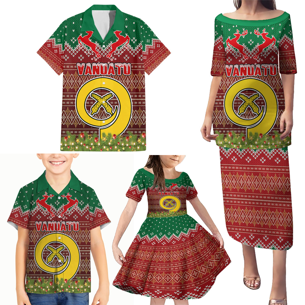 Vanuatu Christmas Family Matching Puletasi Dress and Hawaiian Shirt Pig Tusk Beautiful Merry Xmas Snowflake LT03 - Polynesian Pride