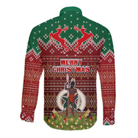 Vanuatu Christmas Long Sleeve Button Shirt Pig Tusk Beautiful Merry Xmas Snowflake LT03 - Polynesian Pride
