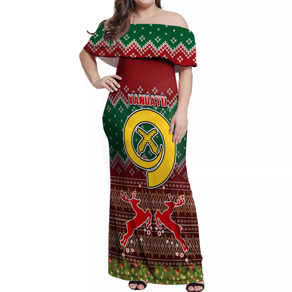 Vanuatu Christmas Off Shoulder Maxi Dress Pig Tusk Beautiful Merry Xmas Snowflake LT03 Women Red - Polynesian Pride