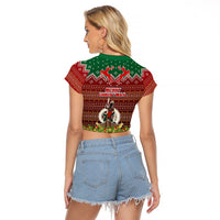 Vanuatu Christmas Raglan Cropped T Shirt Pig Tusk Beautiful Merry Xmas Snowflake LT03 - Polynesian Pride