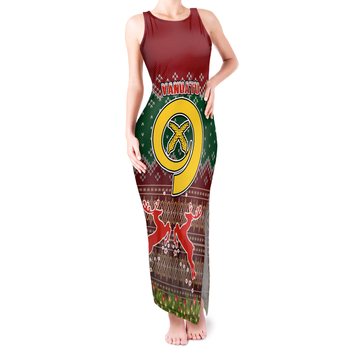 Vanuatu Christmas Tank Maxi Dress Pig Tusk Beautiful Merry Xmas Snowflake LT03 Women Red - Polynesian Pride