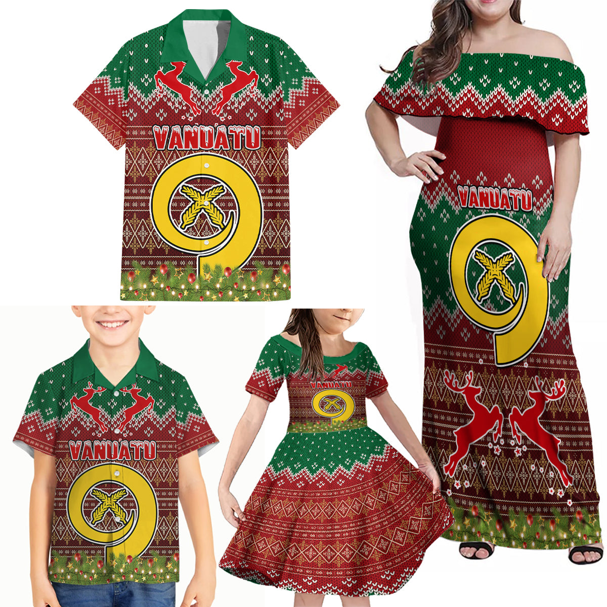 Personalised Vanuatu Christmas Family Matching Off Shoulder Maxi Dress and Hawaiian Shirt Pig Tusk Beautiful Merry Xmas Snowflake LT03 - Polynesian Pride