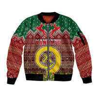 Personalised Vanuatu Christmas Sleeve Zip Bomber Jacket Pig Tusk Beautiful Merry Xmas Snowflake LT03 Unisex Red - Polynesian Pride