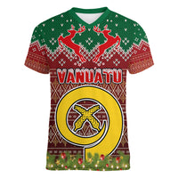 Personalised Vanuatu Christmas Women V Neck T Shirt Pig Tusk Beautiful Merry Xmas Snowflake LT03 Female Red - Polynesian Pride