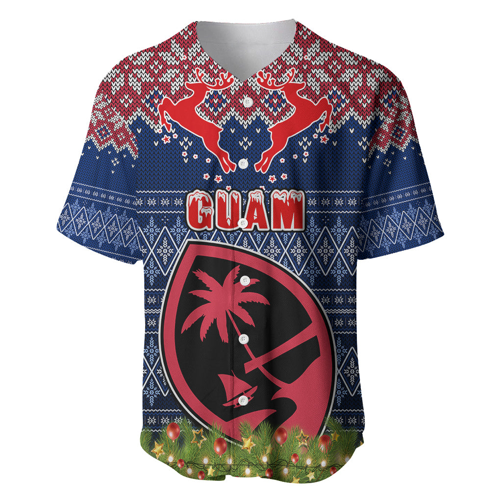 Guam Christmas Baseball Jersey Chamorro Guam Tattoos Beautiful Merry Xmas Snowflake LT03 Blue - Polynesian Pride