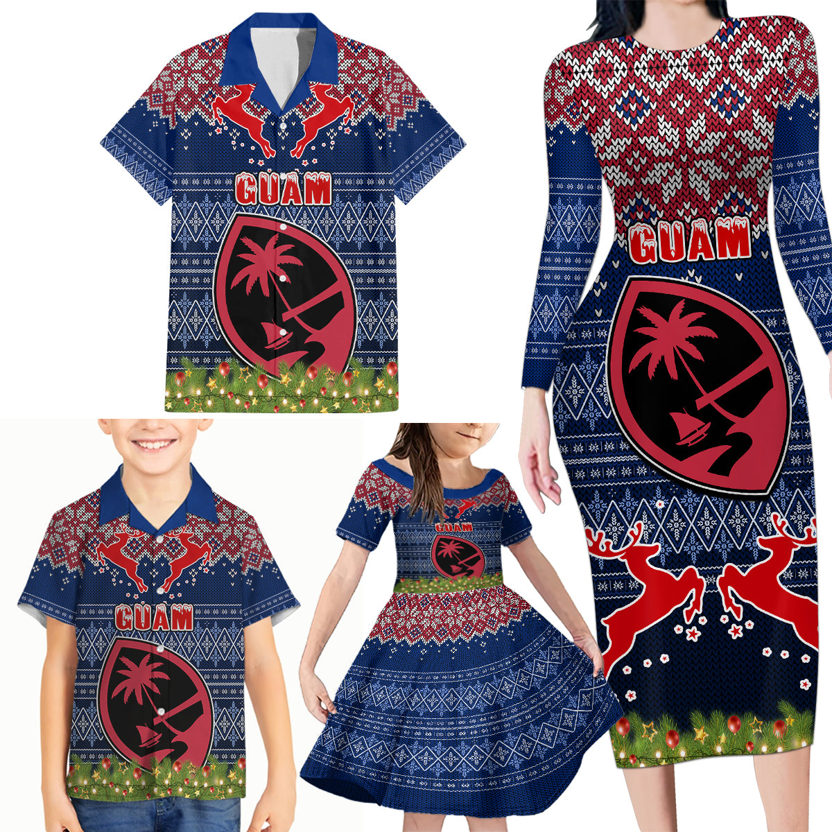 Guam Christmas Family Matching Long Sleeve Bodycon Dress and Hawaiian Shirt Chamorro Guam Tattoos Beautiful Merry Xmas Snowflake LT03 - Polynesian Pride