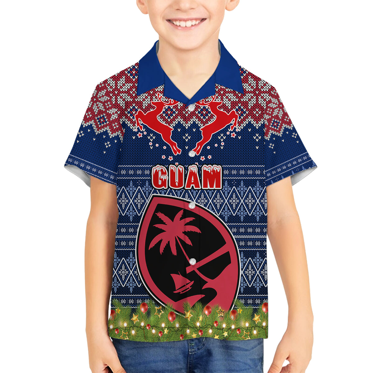 Guam Christmas Family Matching Long Sleeve Bodycon Dress and Hawaiian Shirt Chamorro Guam Tattoos Beautiful Merry Xmas Snowflake LT03 Son's Shirt Blue - Polynesian Pride