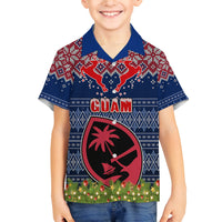 Guam Christmas Family Matching Mermaid Dress and Hawaiian Shirt Chamorro Guam Tattoos Beautiful Merry Xmas Snowflake LT03 Son's Shirt Blue - Polynesian Pride