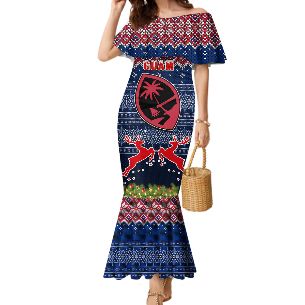 Guam Christmas Mermaid Dress Chamorro Guam Tattoos Beautiful Merry Xmas Snowflake LT03 Women Blue - Polynesian Pride