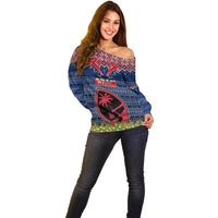 Guam Christmas Off Shoulder Sweater Chamorro Guam Tattoos Beautiful Merry Xmas Snowflake LT03 - Polynesian Pride