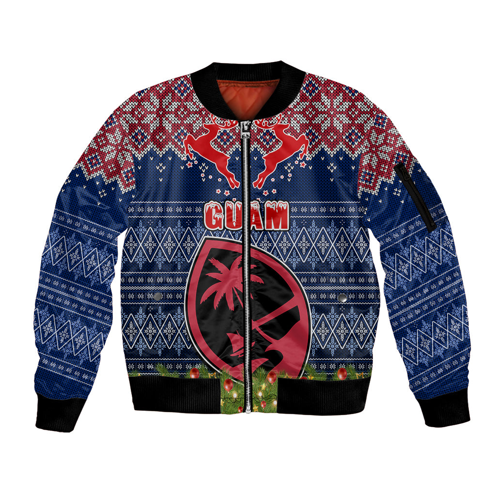 Guam Christmas Sleeve Zip Bomber Jacket Chamorro Guam Tattoos Beautiful Merry Xmas Snowflake LT03 Unisex Blue - Polynesian Pride