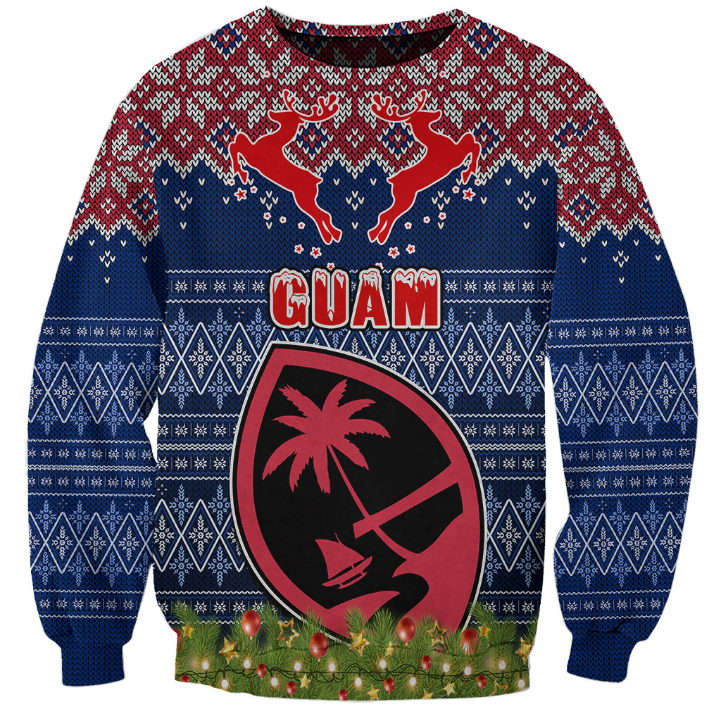 Guam Christmas Sweatshirt Chamorro Guam Tattoos Beautiful Merry Xmas Snowflake LT03 Unisex Blue - Polynesian Pride