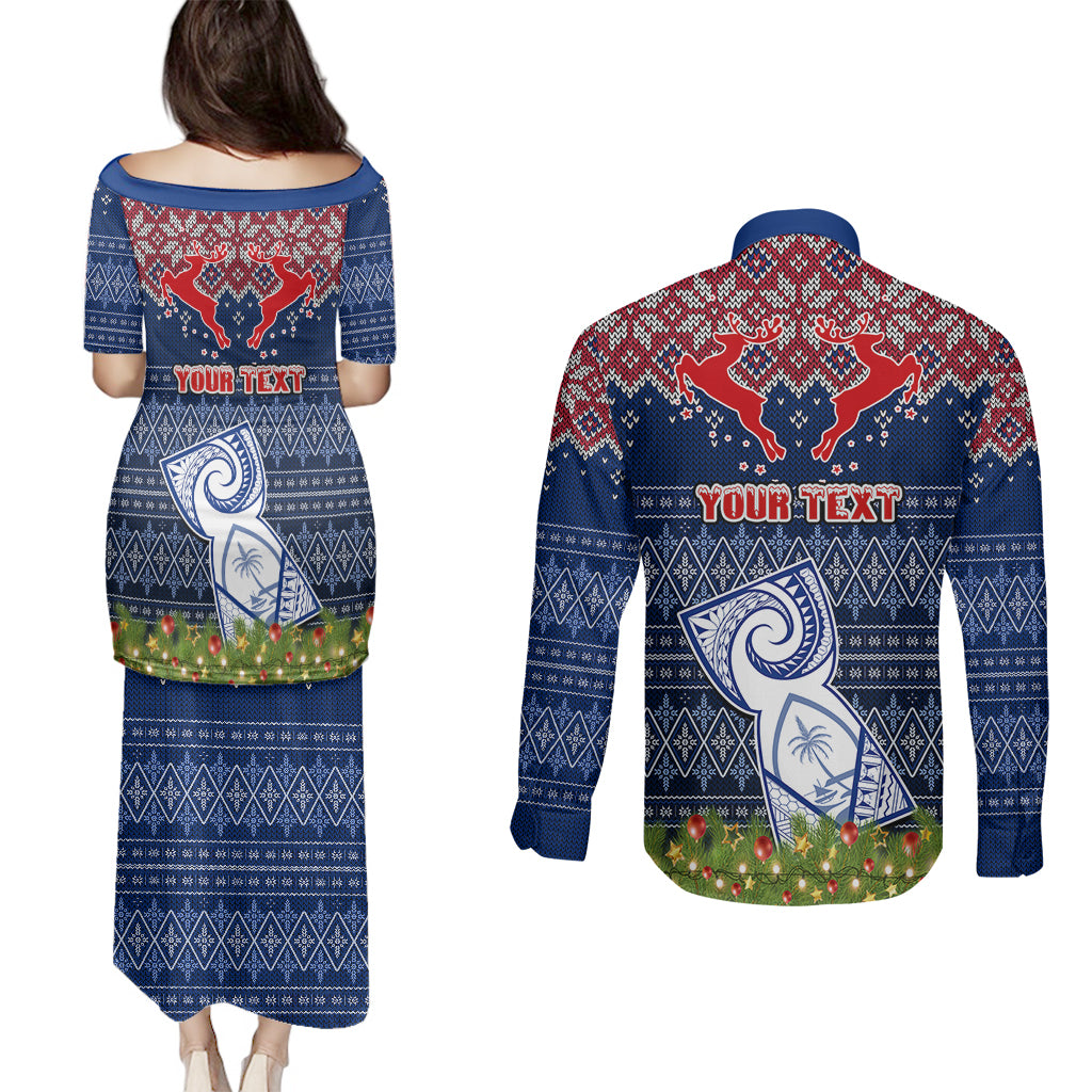 Personalised Guam Christmas Couples Matching Puletasi Dress and Long Sleeve Button Shirts Chamorro Guam Tattoos Beautiful Merry Xmas Snowflake LT03 - Polynesian Pride