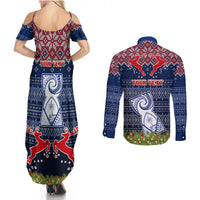 Personalised Guam Christmas Couples Matching Summer Maxi Dress and Long Sleeve Button Shirts Chamorro Guam Tattoos Beautiful Merry Xmas Snowflake LT03 - Polynesian Pride