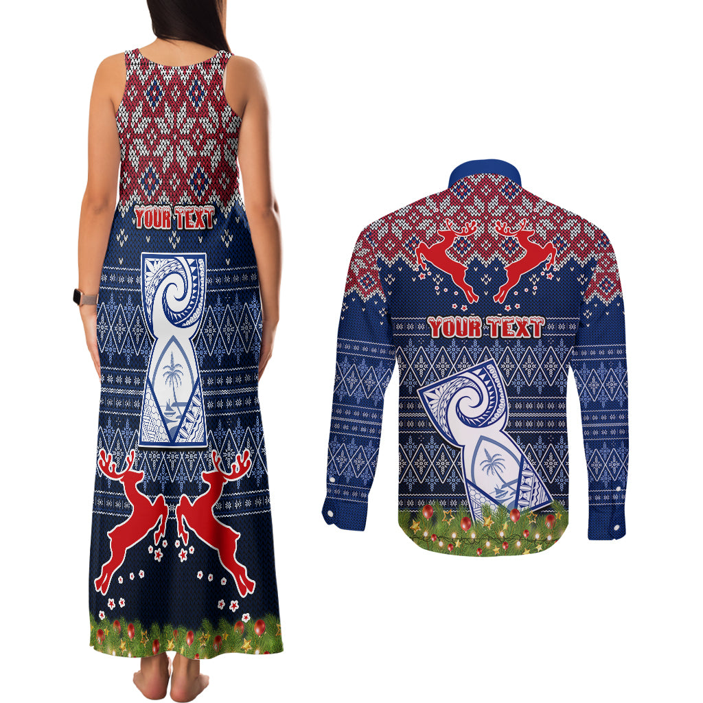 Personalised Guam Christmas Couples Matching Tank Maxi Dress and Long Sleeve Button Shirts Chamorro Guam Tattoos Beautiful Merry Xmas Snowflake LT03 - Polynesian Pride
