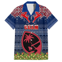 Personalised Guam Christmas Family Matching Off Shoulder Maxi Dress and Hawaiian Shirt Chamorro Guam Tattoos Beautiful Merry Xmas Snowflake LT03 Dad's Shirt - Short Sleeve Blue - Polynesian Pride