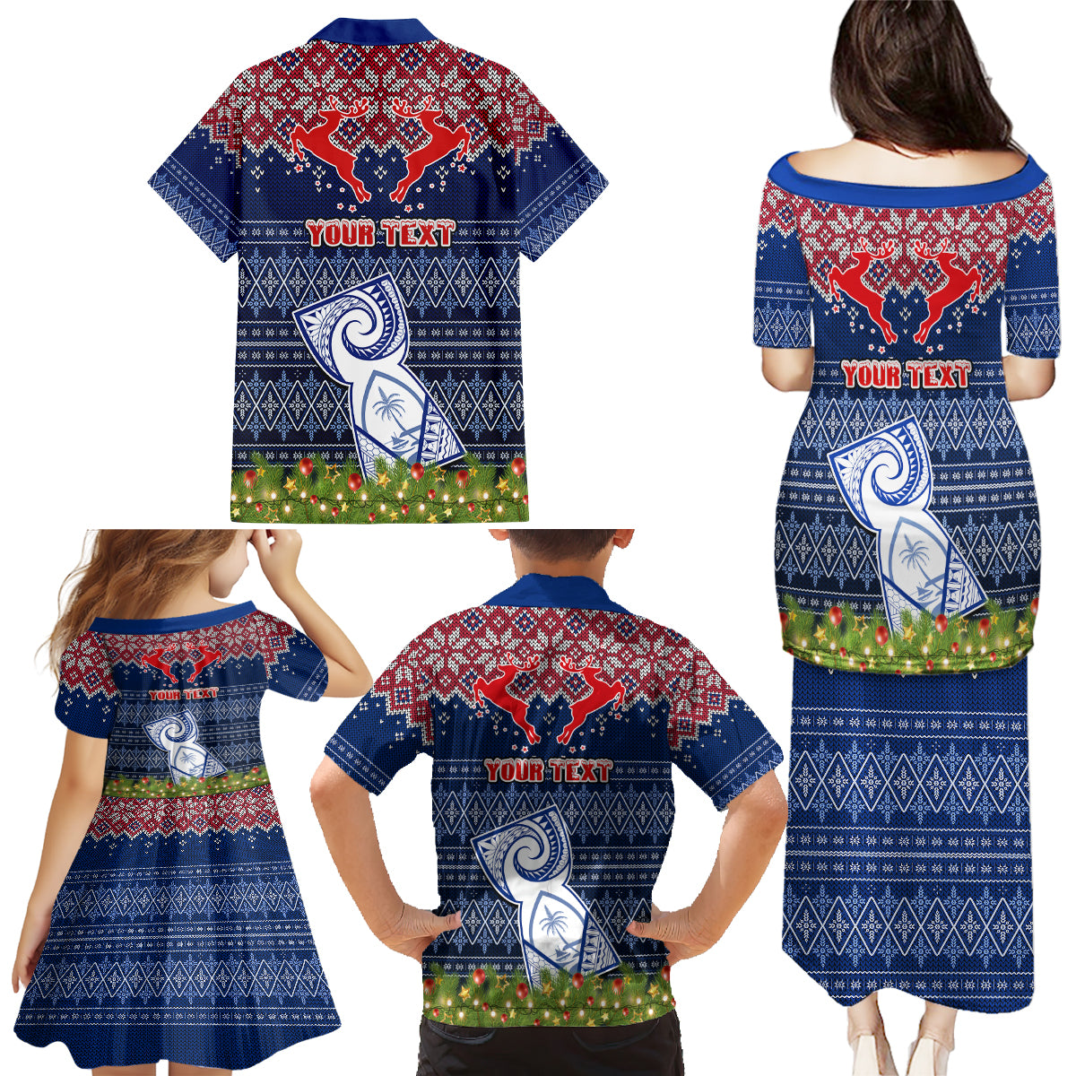 Personalised Guam Christmas Family Matching Puletasi Dress and Hawaiian Shirt Chamorro Guam Tattoos Beautiful Merry Xmas Snowflake LT03 - Polynesian Pride