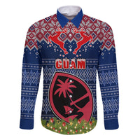 Personalised Guam Christmas Family Matching Puletasi Dress and Hawaiian Shirt Chamorro Guam Tattoos Beautiful Merry Xmas Snowflake LT03 Dad's Shirt - Long Sleeve Blue - Polynesian Pride
