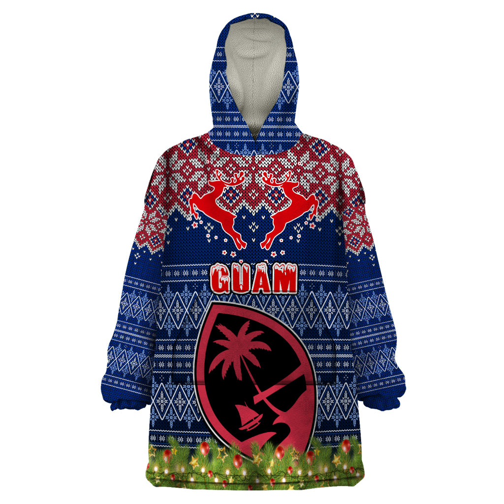 Personalised Guam Christmas Wearable Blanket Hoodie Chamorro Guam Tattoos Beautiful Merry Xmas Snowflake LT03 One Size Blue - Polynesian Pride