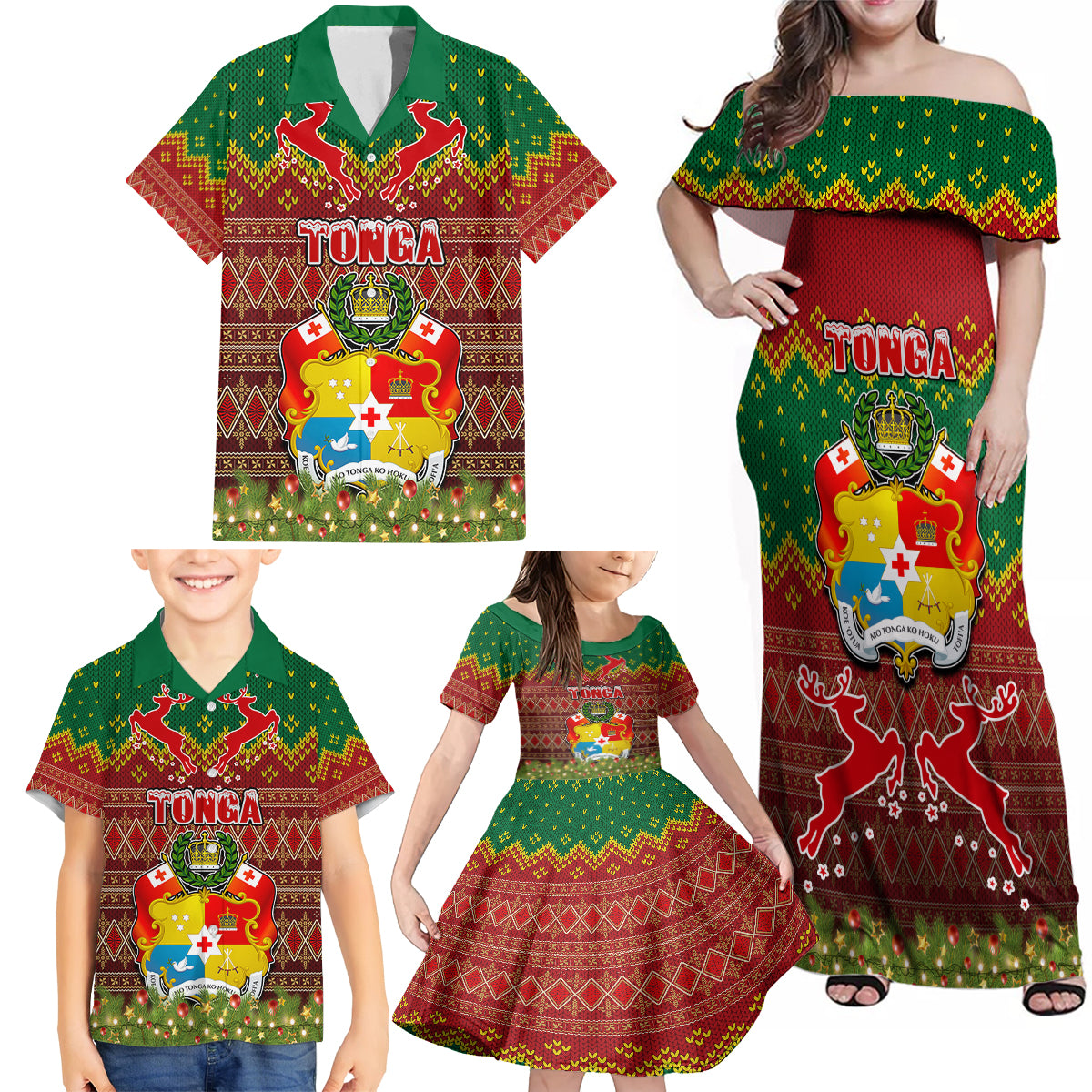 Tonga Christmas Family Matching Off Shoulder Maxi Dress and Hawaiian Shirt Coat of Arms and Map Beautiful Merry Xmas Snowflake LT03 - Polynesian Pride