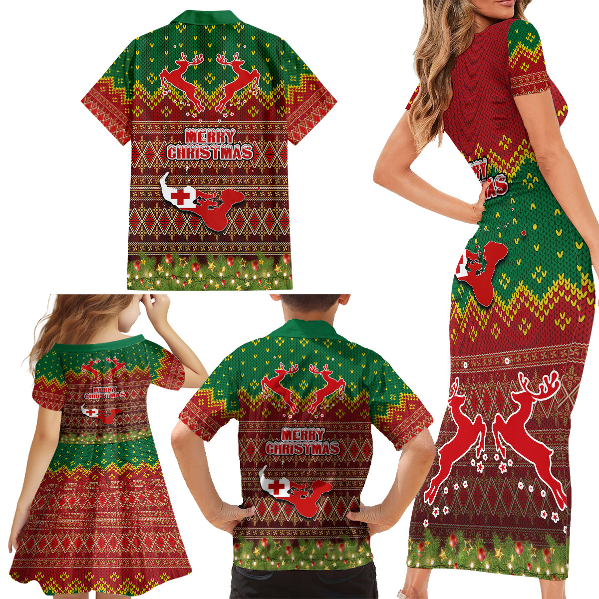 Tonga Christmas Family Matching Short Sleeve Bodycon Dress and Hawaiian Shirt Coat of Arms and Map Beautiful Merry Xmas Snowflake LT03 - Polynesian Pride