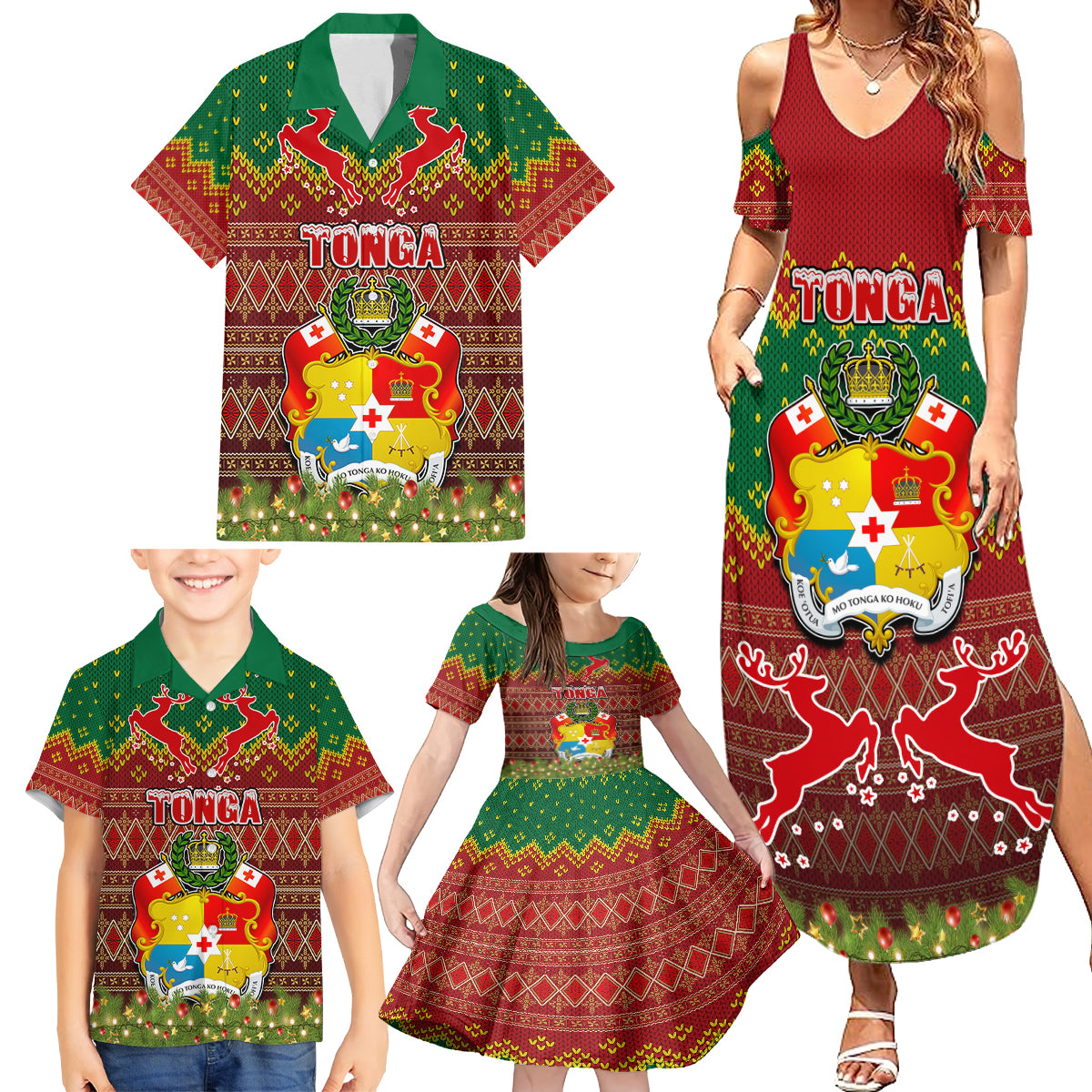 Tonga Christmas Family Matching Summer Maxi Dress and Hawaiian Shirt Coat of Arms and Map Beautiful Merry Xmas Snowflake LT03 - Polynesian Pride