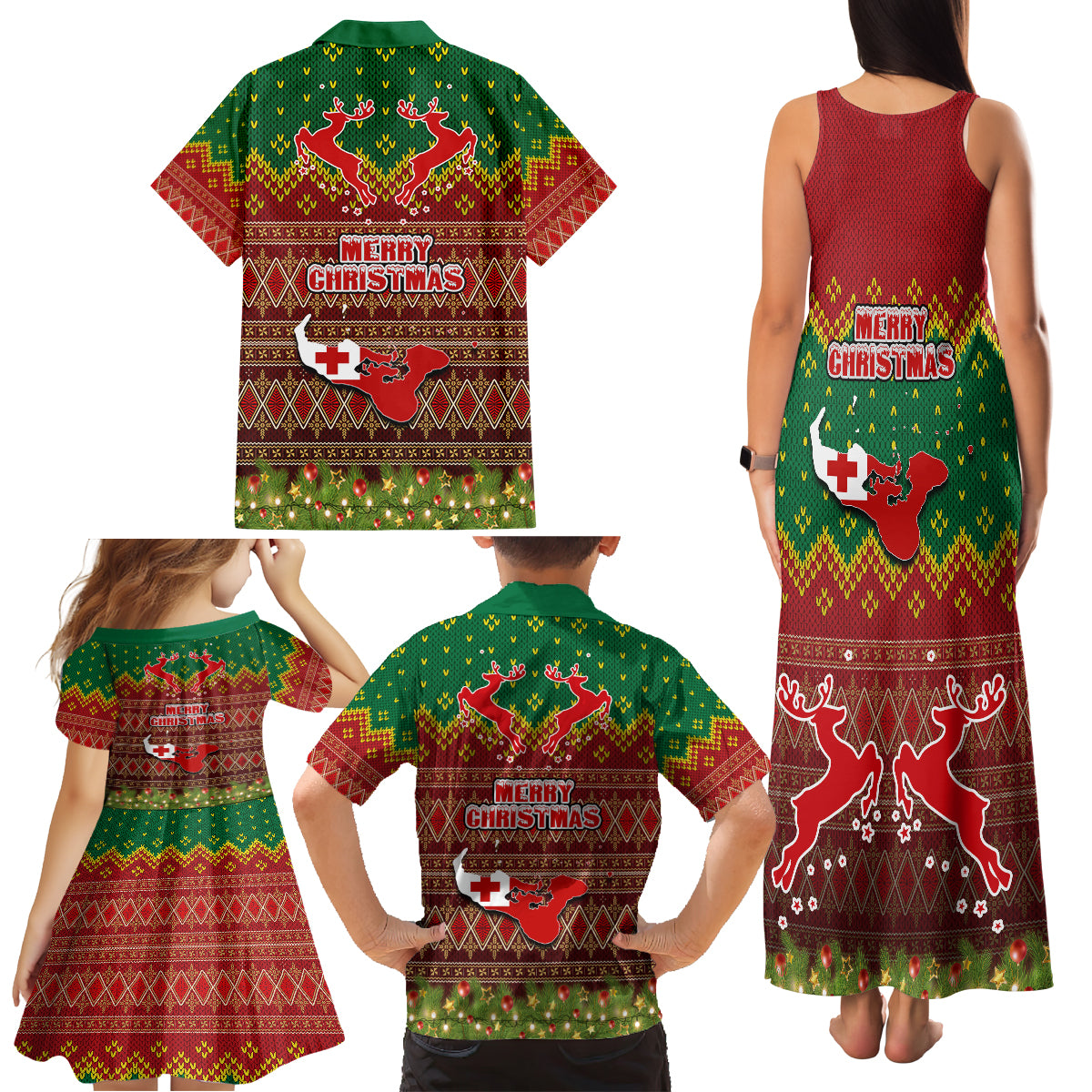 Tonga Christmas Family Matching Tank Maxi Dress and Hawaiian Shirt Coat of Arms and Map Beautiful Merry Xmas Snowflake LT03 - Polynesian Pride