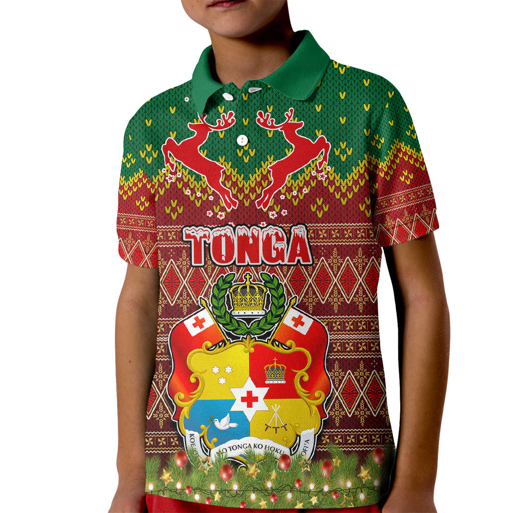 Tonga Christmas Kid Polo Shirt Coat of Arms and Map Beautiful Merry Xmas Snowflake LT03 Kid Red - Polynesian Pride