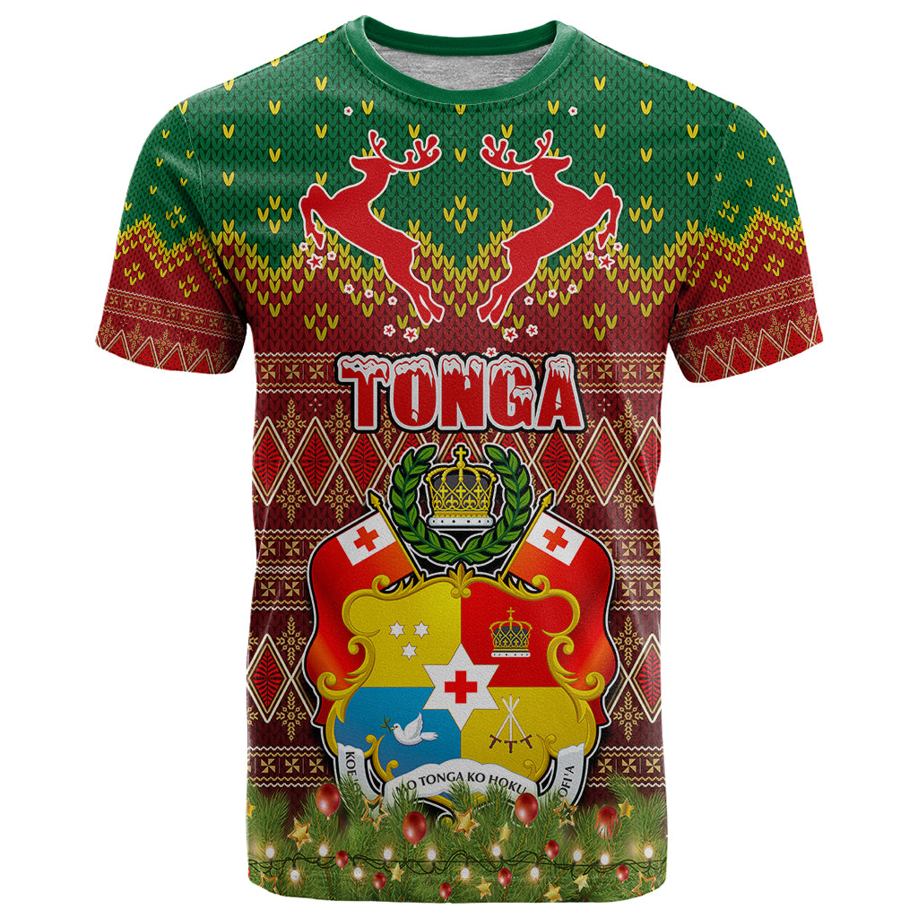 Tonga Christmas T Shirt Coat of Arms and Map Beautiful Merry Xmas Snowflake LT03 Red - Polynesian Pride