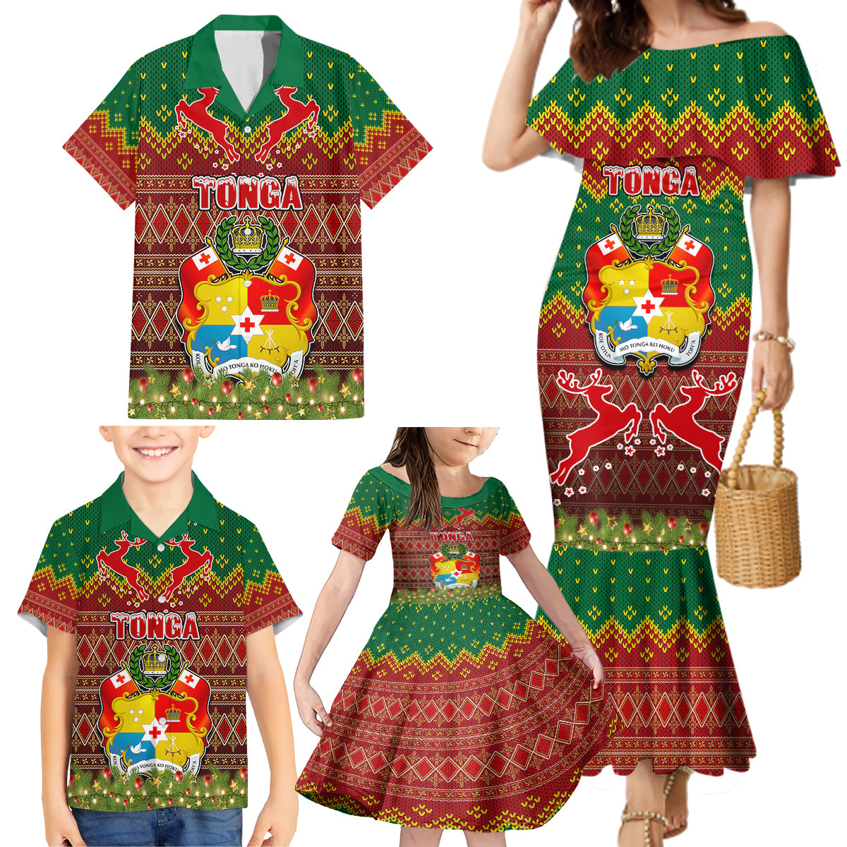 Personalised Tonga Christmas Family Matching Mermaid Dress and Hawaiian Shirt Coat of Arms and Map Beautiful Merry Xmas Snowflake LT03 - Polynesian Pride