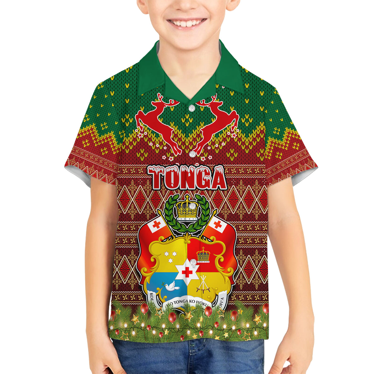 Personalised Tonga Christmas Kid Hawaiian Shirt Coat of Arms and Map Beautiful Merry Xmas Snowflake LT03 - Polynesian Pride