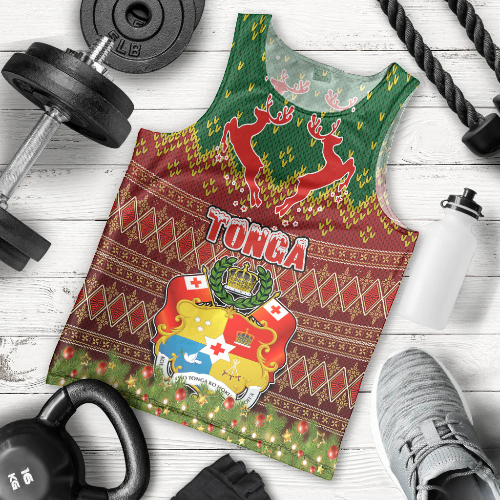 Personalised Tonga Christmas Men Tank Top Coat of Arms and Map Beautiful Merry Xmas Snowflake LT03 Red - Polynesian Pride