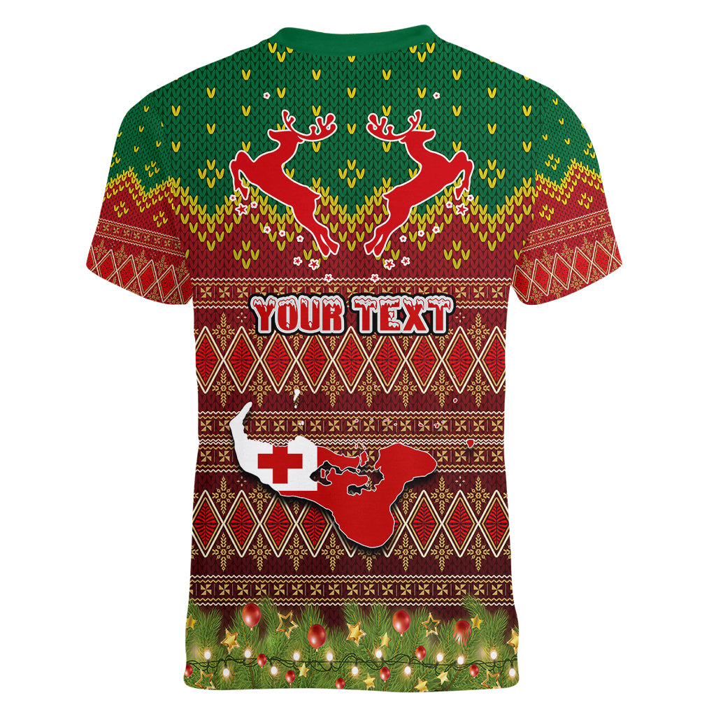 Personalised Tonga Christmas Women V Neck T Shirt Coat of Arms and Map Beautiful Merry Xmas Snowflake LT03 - Polynesian Pride