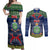 Niue Christmas Couples Matching Off Shoulder Maxi Dress and Long Sleeve Button Shirts Coat of Arms and Map Beautiful Merry Xmas Snowflake LT03 Blue - Polynesian Pride