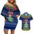 Niue Christmas Couples Matching Off Shoulder Short Dress and Hawaiian Shirt Coat of Arms and Map Beautiful Merry Xmas Snowflake LT03 Blue - Polynesian Pride