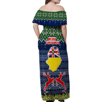 Niue Christmas Family Matching Off Shoulder Maxi Dress and Hawaiian Shirt Coat of Arms and Map Beautiful Merry Xmas Snowflake LT03 - Polynesian Pride