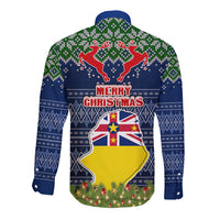 Niue Christmas Long Sleeve Button Shirt Coat of Arms and Map Beautiful Merry Xmas Snowflake LT03 - Polynesian Pride
