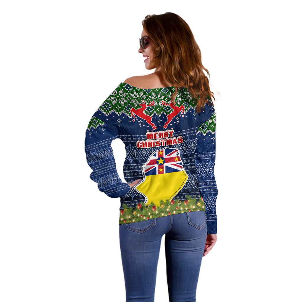 Niue Christmas Off Shoulder Sweater Coat of Arms and Map Beautiful Merry Xmas Snowflake LT03 - Polynesian Pride