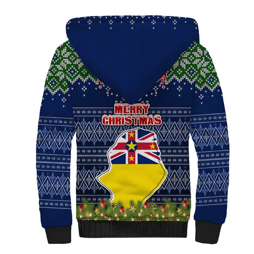 Niue Christmas Sherpa Hoodie Coat of Arms and Map Beautiful Merry Xmas Snowflake LT03 - Polynesian Pride