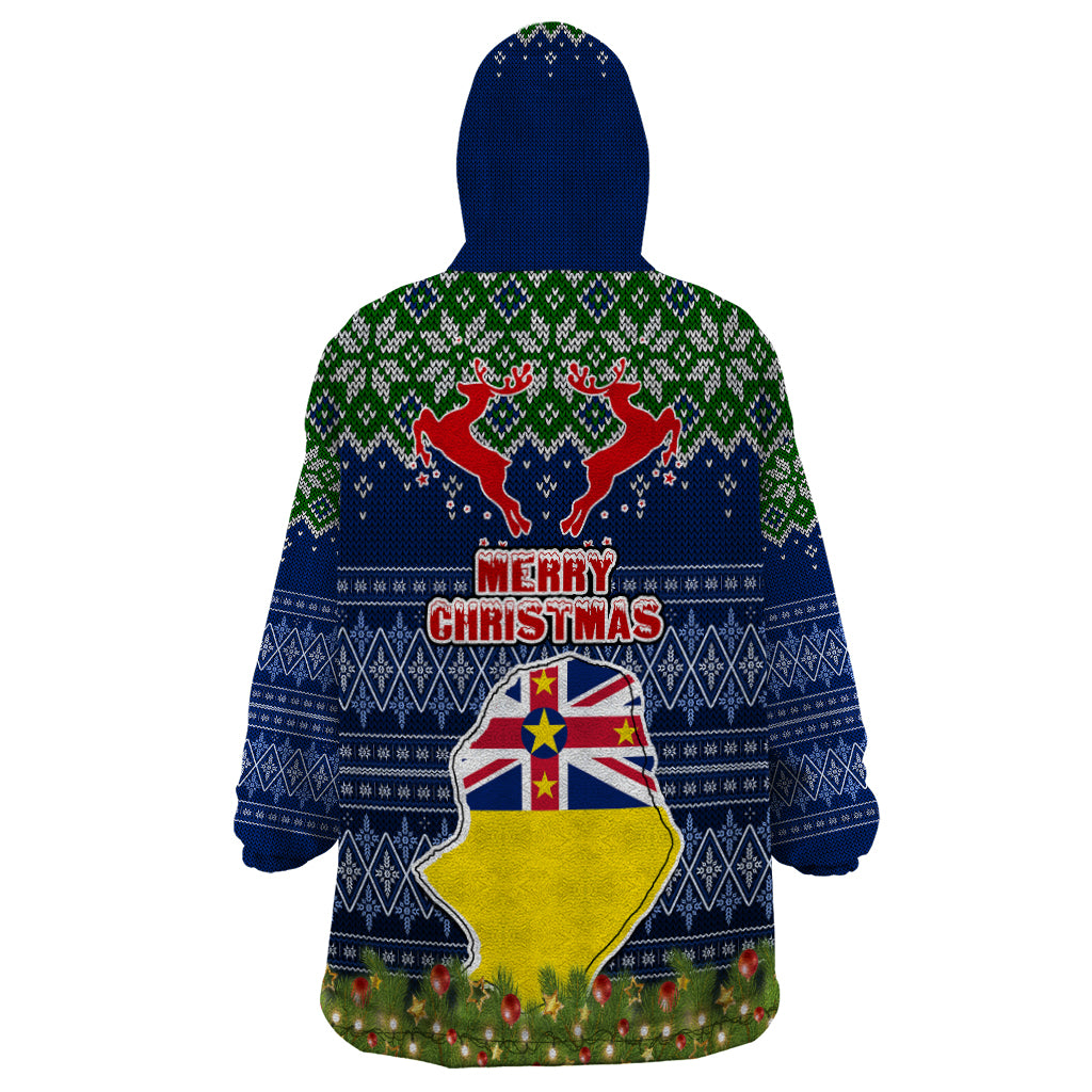 Niue Christmas Wearable Blanket Hoodie Coat of Arms and Map Beautiful Merry Xmas Snowflake LT03 - Polynesian Pride