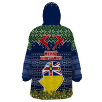 Niue Christmas Wearable Blanket Hoodie Coat of Arms and Map Beautiful Merry Xmas Snowflake LT03 - Polynesian Pride