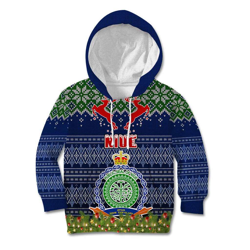 Personalised Niue Christmas Kid Hoodie Coat of Arms and Map Beautiful Merry Xmas Snowflake LT03 Hoodie Blue - Polynesian Pride