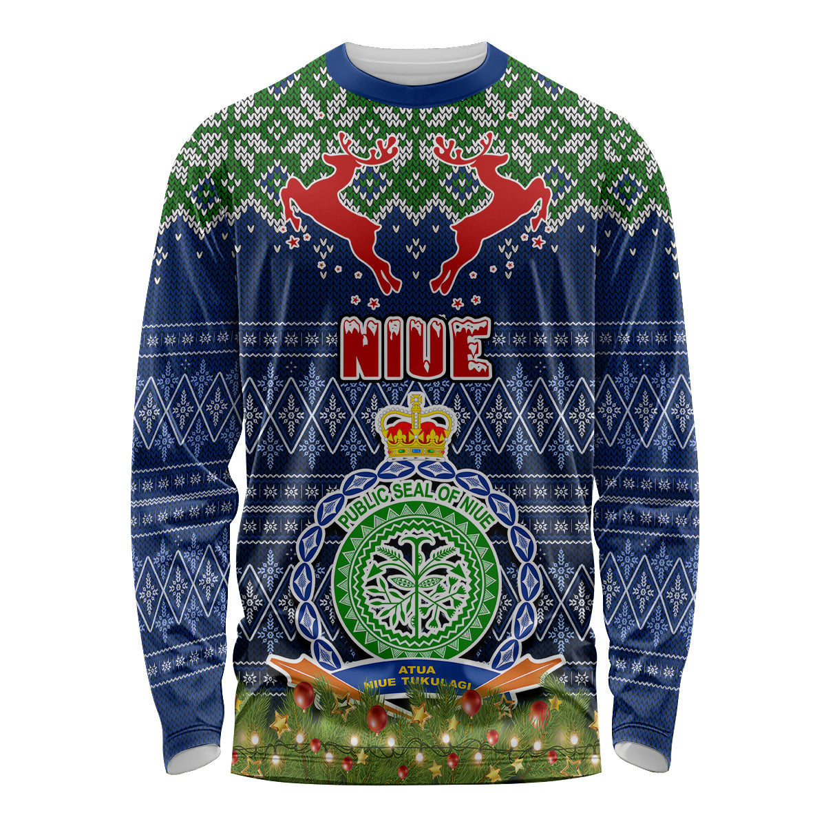 Personalised Niue Christmas Long Sleeve Shirt Coat of Arms and Map Beautiful Merry Xmas Snowflake LT03 Unisex Blue - Polynesian Pride